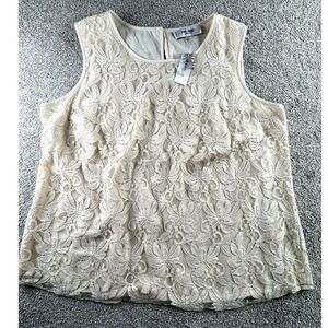 Jones Studio Women's 2X Ivory Lace Overlay Sleeveless Top Plus Size Lined NWT